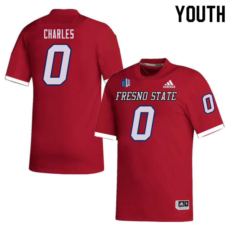 Youth #0 Charlotin Charles Fresno State Bulldogs College Football Jerseys Sale-Red - Click Image to Close